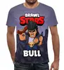 Заказать мужскую футболку в Москве. Футболка с полной запечаткой (мужская) BRAWL STARS BULL от geekbox - готовые дизайны и нанесение принтов.