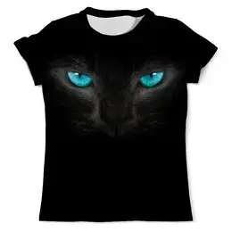 Заказать мужскую футболку в Москве. Футболка с полной запечаткой (мужская) Взгляд черной кошки от vphone - готовые дизайны и нанесение принтов.