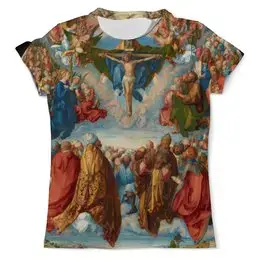 Заказать мужскую футболку в Москве. Футболка с полной запечаткой (мужская) Поклонение Святой Троице (Альбрехт Дюрер) от trend - готовые дизайны и нанесение принтов.