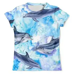 Заказать мужскую футболку в Москве. Футболка с полной запечаткой (мужская) Дельфины от THE_NISE  - готовые дизайны и нанесение принтов.