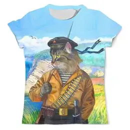 Заказать мужскую футболку в Москве. Футболка с полной запечаткой (мужская) Котик в образе   от T-shirt print  - готовые дизайны и нанесение принтов.