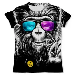 Заказать мужскую футболку в Москве. Футболка с полной запечаткой (мужская) Курящая обезьяна от printik - готовые дизайны и нанесение принтов.