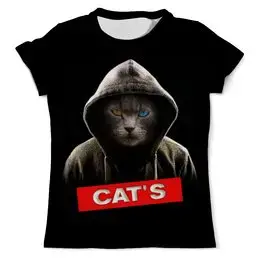 Заказать мужскую футболку в Москве. Футболка с полной запечаткой (мужская) Кот в капюшоне от weeert - готовые дизайны и нанесение принтов.