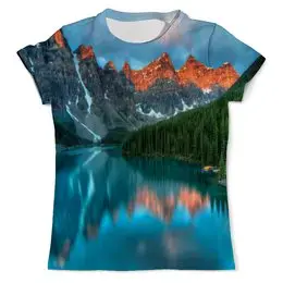 Заказать мужскую футболку в Москве. Футболка с полной запечаткой (мужская) Горы у озера от THE_NISE  - готовые дизайны и нанесение принтов.