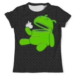 Заказать мужскую футболку в Москве. Футболка с полной запечаткой (мужская) Android Eats Apple от balden - готовые дизайны и нанесение принтов.