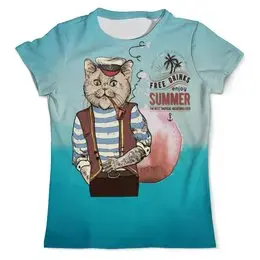 Заказать мужскую футболку в Москве. Футболка с полной запечаткой (мужская) Кот моряк от VectorART - готовые дизайны и нанесение принтов.