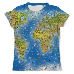 Заказать мужскую футболку в Москве. Футболка с полной запечаткой (мужская) WORLD MAP от CoolDesign - готовые дизайны и нанесение принтов.