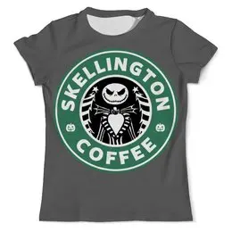 Заказать мужскую футболку в Москве. Футболка с полной запечаткой (мужская) Starbucks / Skellington coffee от Leichenwagen - готовые дизайны и нанесение принтов.