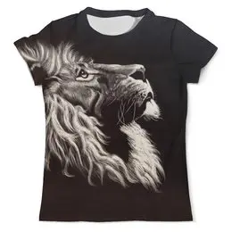 Заказать мужскую футболку в Москве. Футболка с полной запечаткой (мужская) Лев черно - белый от weeert - готовые дизайны и нанесение принтов.