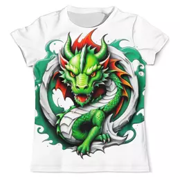 Заказать мужскую футболку в Москве. Футболка с полной запечаткой (мужская) Зеленый дракон от Neuro Digital Art  - готовые дизайны и нанесение принтов.