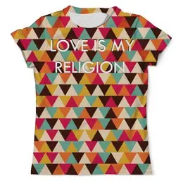 Заказать мужскую футболку в Москве. Футболка с полной запечаткой (мужская) Любовь-моя религия от CoolDesign - готовые дизайны и нанесение принтов.