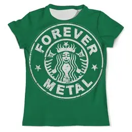 Заказать мужскую футболку в Москве. Футболка с полной запечаткой (мужская) Starbucks / Forever Metal от Leichenwagen - готовые дизайны и нанесение принтов.