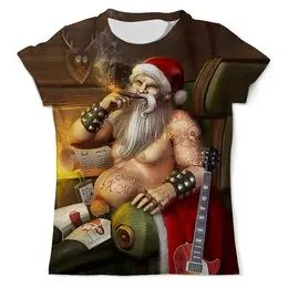 Заказать мужскую футболку в Москве. Футболка с полной запечаткой (мужская) Santa Biker от balden - готовые дизайны и нанесение принтов.