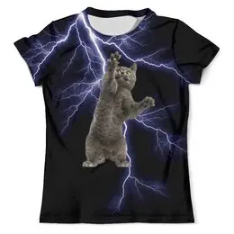 Заказать мужскую футболку в Москве. Футболка с полной запечаткой (мужская) Кот и молния от THE_NISE  - готовые дизайны и нанесение принтов.