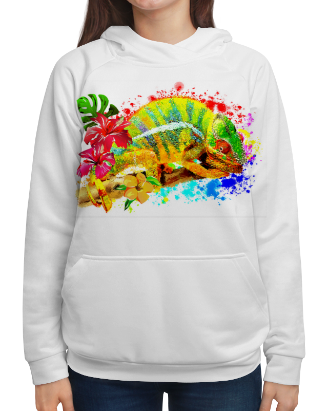 Printio Толстовка с полной запечаткой Хамелеон с цветами в пятнах краски. printio футболка с полной запечаткой женская хамелеон с цветами в пятнах краски