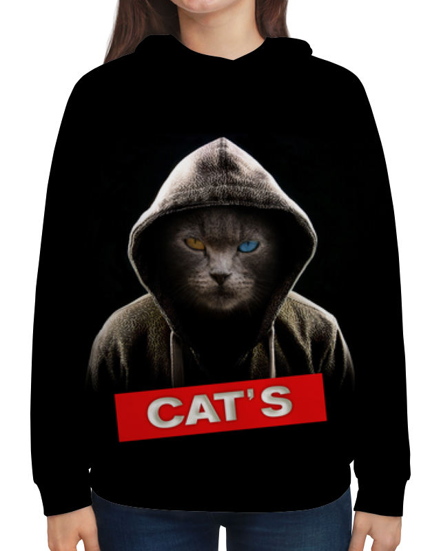 printio футболка с полной запечаткой женская кот в капюшоне Printio Толстовка с полной запечаткой Кот в капюшоне