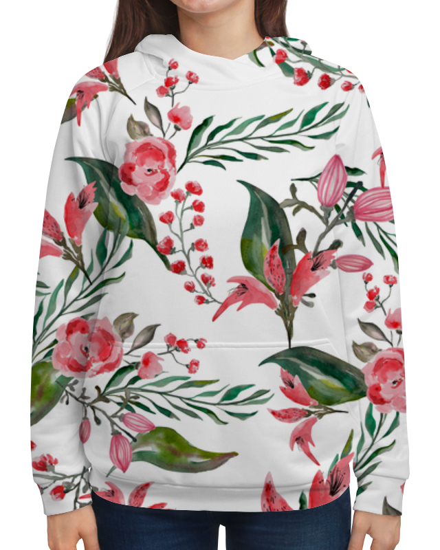 Printio Толстовка с полной запечаткой Цветы на белом printio футболка с полной запечаткой женская цветочный паттерн