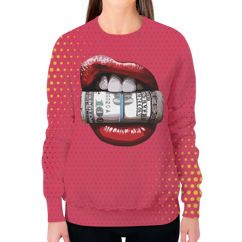 Printio Свитшот женский с полной запечаткой Губы и доллары printio футболка с полной запечаткой мужская губы и доллары