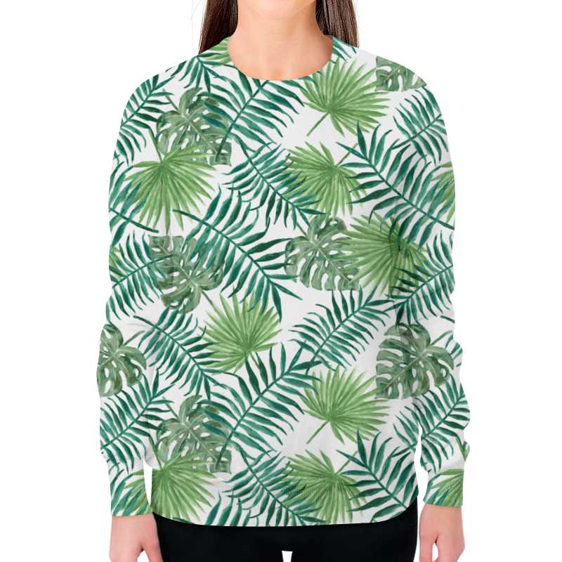 цена Printio Свитшот женский с полной запечаткой Тропические пальмы листья монстера зеленые эко