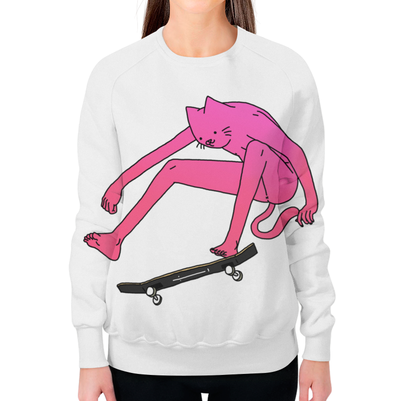 Printio Свитшот женский с полной запечаткой Skateboarding cat