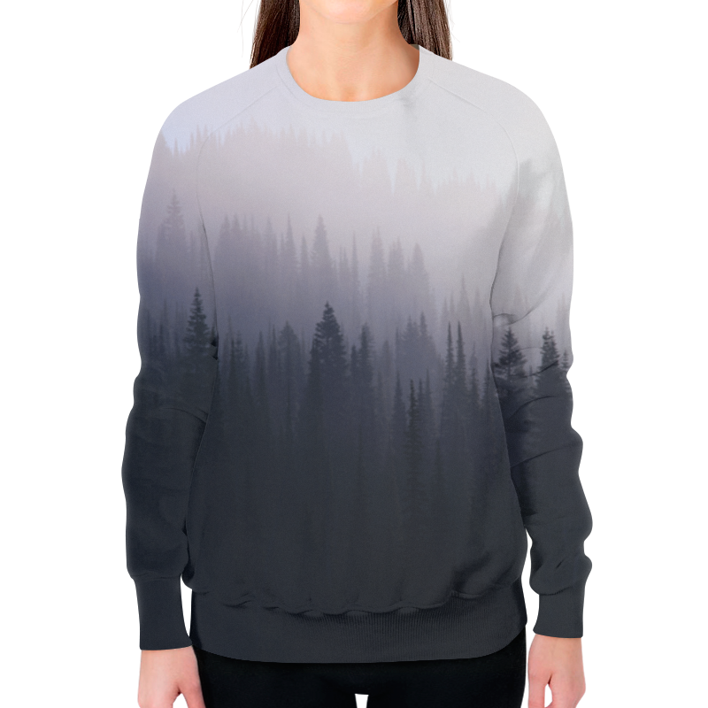Printio Свитшот женский с полной запечаткой Лес туман природа серый цена и фото