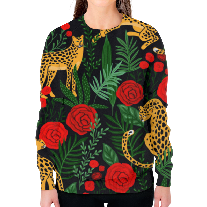 Printio Свитшот женский с полной запечаткой Леопард в джунглях printio детский свитшот с полной запечаткой единороги среди роз и лаванды