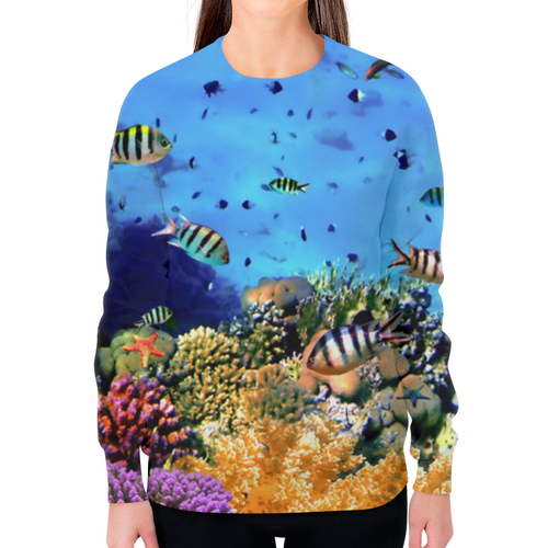 Заказать свитшот в Москве. Свитшот женский с полной запечаткой Морской риф от THE_NISE  - готовые дизайны и нанесение принтов.