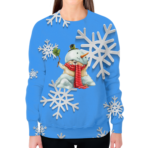Заказать свитшот в Москве. Свитшот женский с полной запечаткой снеговик от THE_NISE  - готовые дизайны и нанесение принтов.