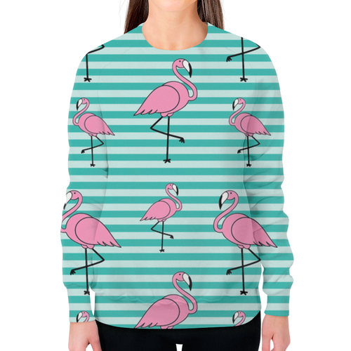 Заказать свитшот в Москве. Свитшот женский с полной запечаткой Розовый фламинго от T-shirt print  - готовые дизайны и нанесение принтов.