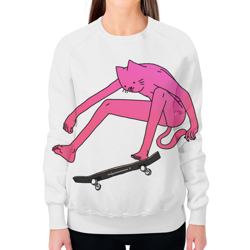 Заказать свитшот в Москве. Свитшот женский с полной запечаткой Skateboarding cat от FOR YOU - готовые дизайны и нанесение принтов.