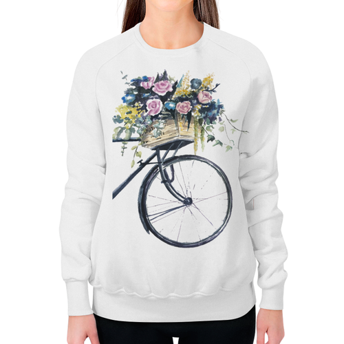 Заказать свитшот в Москве. Свитшот женский с полной запечаткой Велосипед с цветами от mari6akovalenko@gmail.com - готовые дизайны и нанесение принтов.