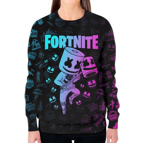 Заказать свитшот в Москве. Свитшот женский с полной запечаткой FORTNITE MARSHMELLO от geekbox - готовые дизайны и нанесение принтов.