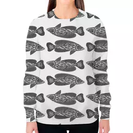 Заказать свитшот в Москве. Свитшот женский с полной запечаткой Рыбы черно-белые от Alexey Evsyunin - готовые дизайны и нанесение принтов.