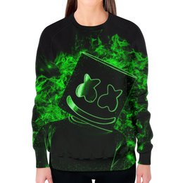 Заказать свитшот в Москве. Свитшот женский с полной запечаткой Marshmello                от T-shirt print  - готовые дизайны и нанесение принтов.