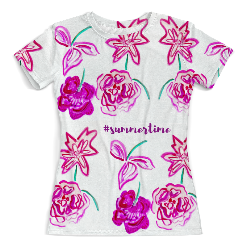 Printio Футболка с полной запечаткой (женская) Пионы printio футболка с полной запечаткой для девочек акварельные яркие розовые цветы