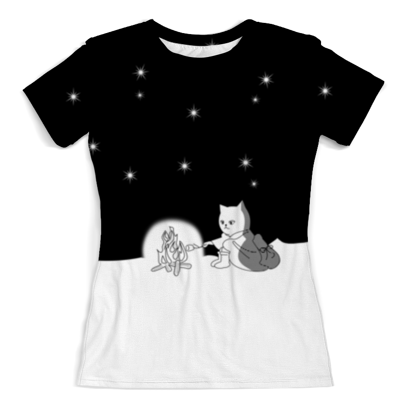 printio футболка с полной запечаткой женская котик у костра Printio Футболка с полной запечаткой (женская) Котик у костра