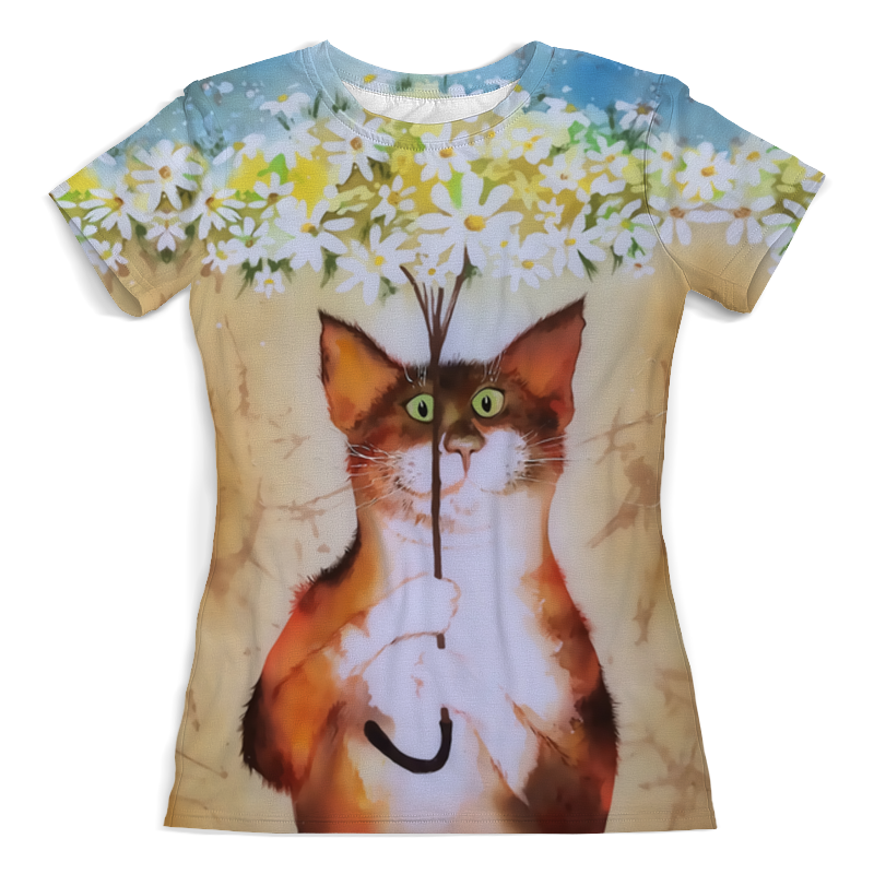 Printio Футболка с полной запечаткой (женская) Котик с ромашками printio футболка с полной запечаткой женская котик с ромашками