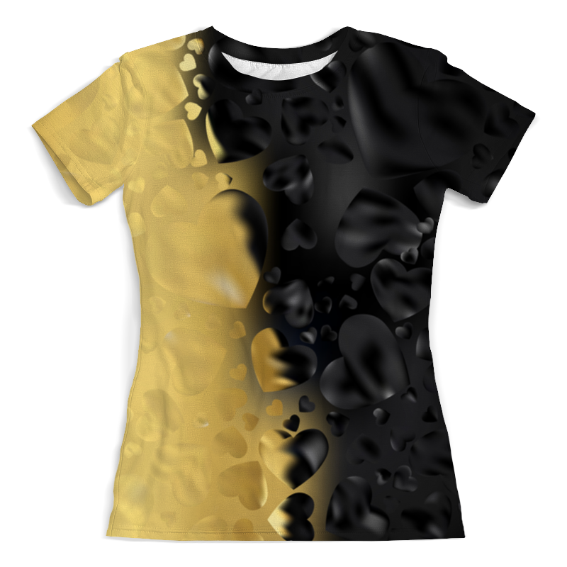 Printio Футболка с полной запечаткой (женская) Сердца черно-золотые printio футболка с полной запечаткой женская черно белые сердца