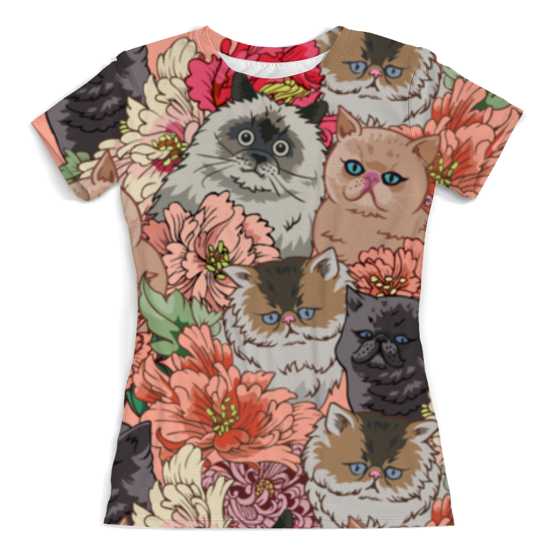 Printio Футболка с полной запечаткой (женская) Коты в цветах printio футболка с полной запечаткой женская кошечка в цветах