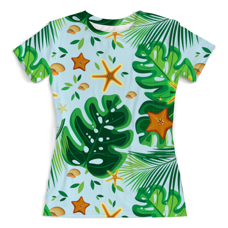 Printio Футболка с полной запечаткой (женская) Тропические листья и морские звезды printio леггинсы тропические листья и морские звезды