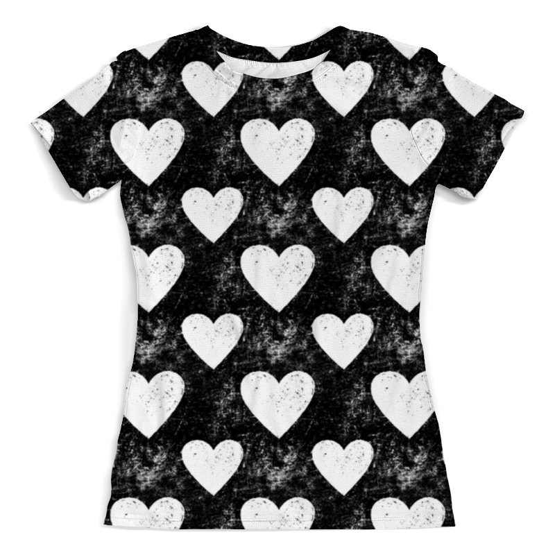 Printio Футболка с полной запечаткой (женская) Черно-белые сердца printio футболка с полной запечаткой женская цветы черно белые