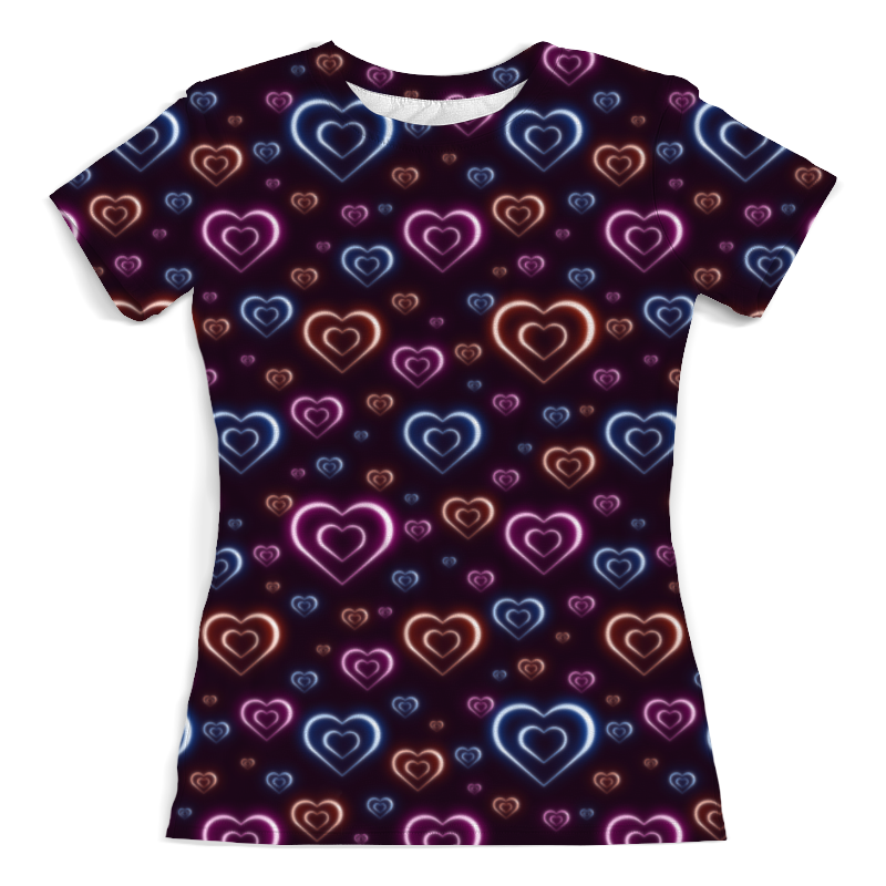 Printio Футболка с полной запечаткой (женская) Неоновые сердца, с выбором цвета фона. printio футболка с полной запечаткой женская вибрация с выбором цвета