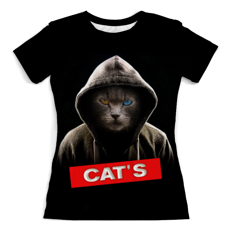 printio футболка с полной запечаткой женская кот в капюшоне Printio Футболка с полной запечаткой (женская) Кот в капюшоне