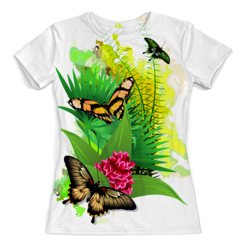 Printio Футболка с полной запечаткой (женская) Бабочки в цветах. printio футболка с полной запечаткой женская кошечка в цветах