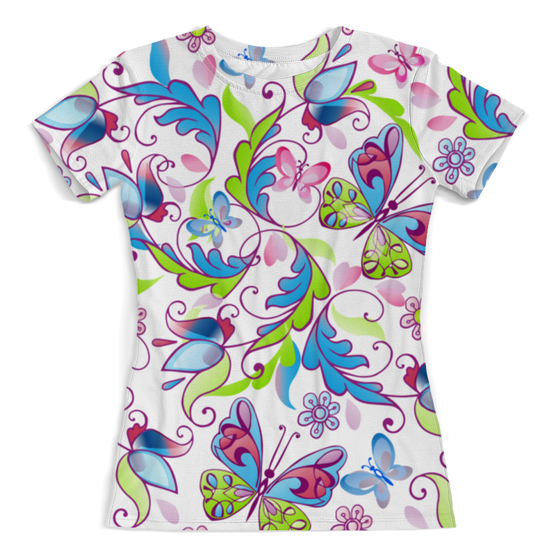Printio Футболка с полной запечаткой (женская) Цветы и бабочки