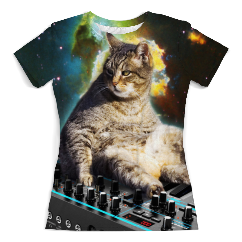 printio футболка с полной запечаткой женская кот в капюшоне Printio Футболка с полной запечаткой (женская) Кот в космосе