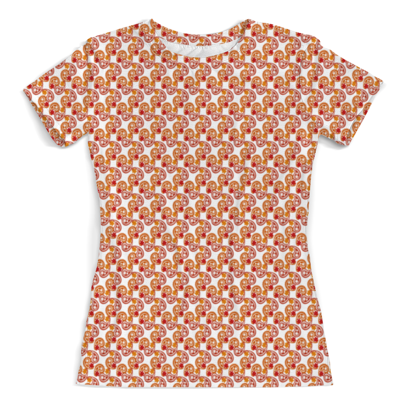 Printio Футболка с полной запечаткой (женская) Орнамент пейсли с цветами (красно-оранжевый) printio футболка с полной запечаткой женская орнамент пейсли морские волны