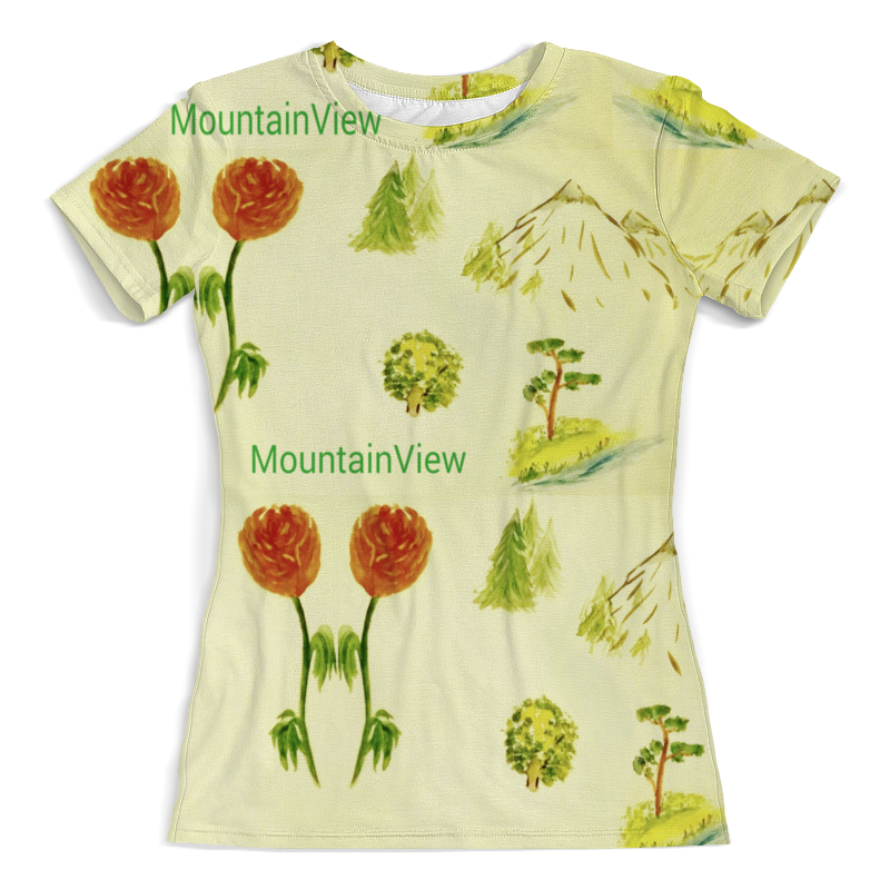 Printio Футболка с полной запечаткой (женская) Горы, сосны и цветы printio футболка с полной запечаткой женская деревья
