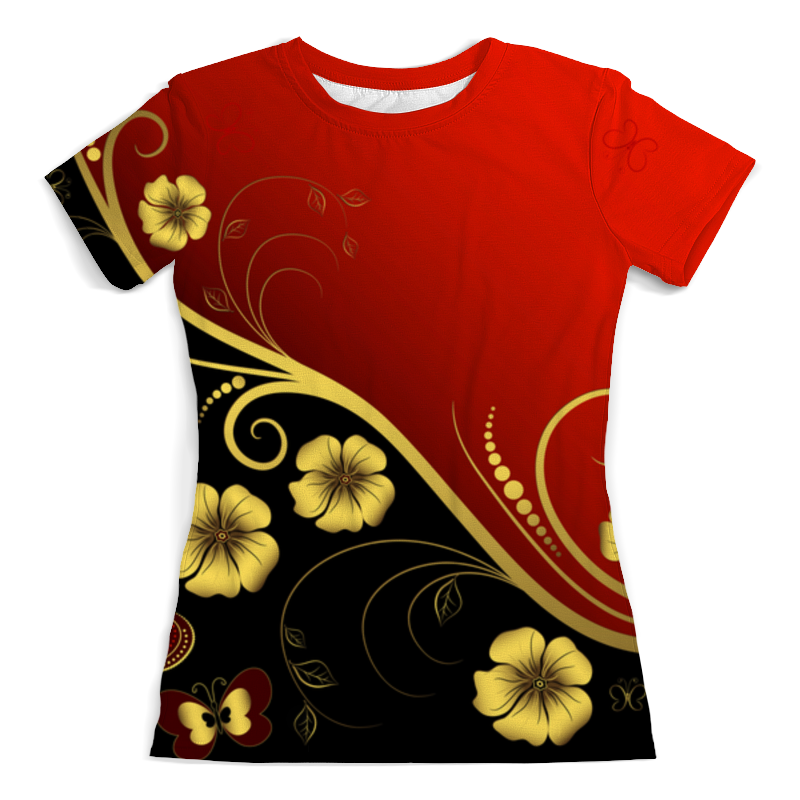 Printio Футболка с полной запечаткой (женская) Золотые цветы printio футболка с полной запечаткой женская красно черный