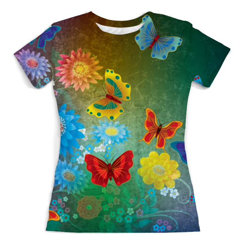 Printio Футболка с полной запечаткой (женская) Цветочные бабочки